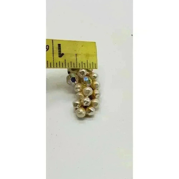 Vintage Clip Earrings Faux Baroque Pearl and AB Faceted Glass Bead Long Hugger - Picture 7 of 8